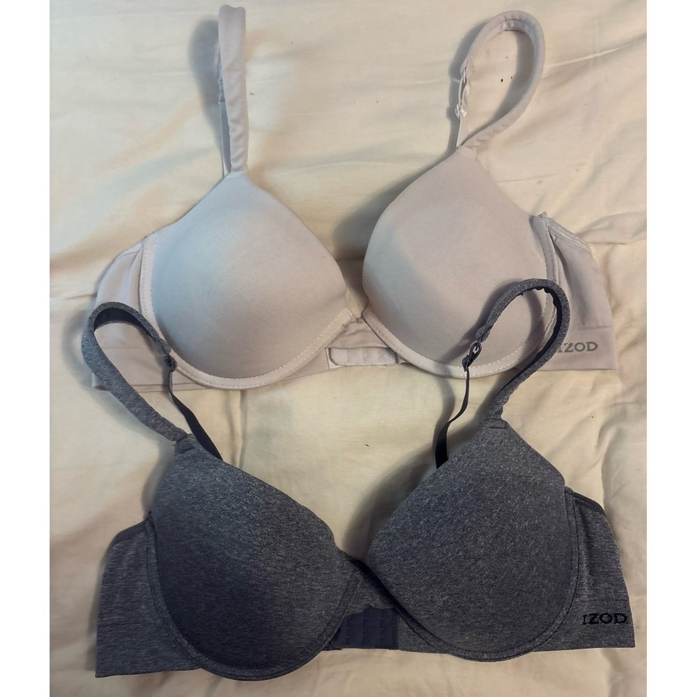 Izod 2 Lightly Lined Underwire Full Coverage T-Shirt Bras, 38C,‎ White/Grey